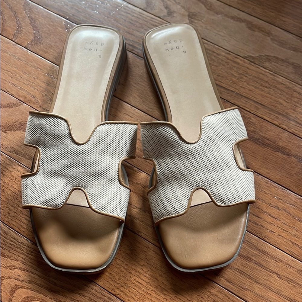 A New Day Cream Peep-Toe Sandals with Slingback Strap